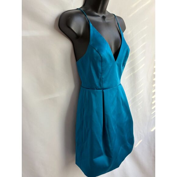 TOPSHOP Royal Blue Spaghetti Strap Satin Mini Dress Prom Cocktail Formal sz 2 - Picture 3 of 10